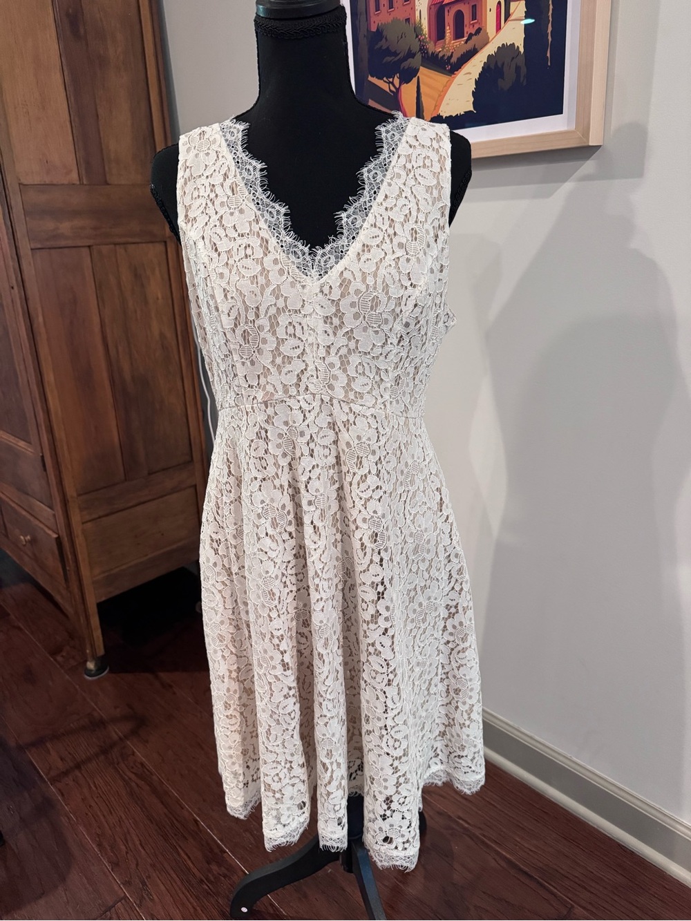 Soprano Ivory Lace V-Neck Sleeveless Midi Dress